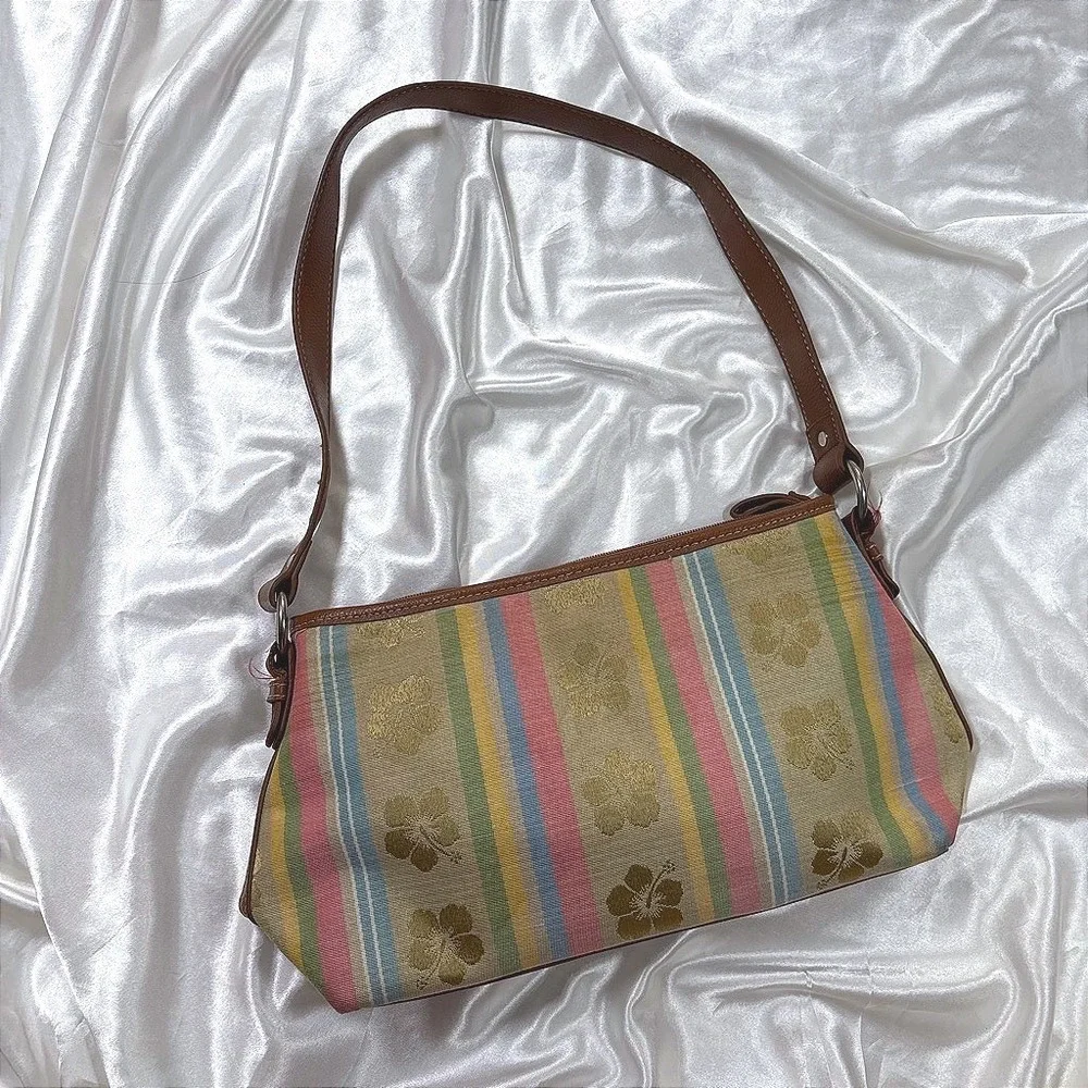 y2k Shoulder Bag Multi Color Excellent St Johns Bay Hibiscus Stripe Baguette